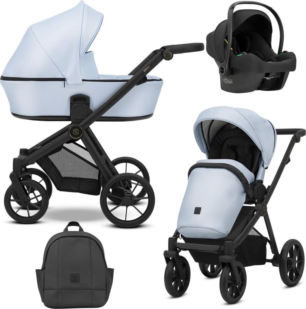 Kunert BRAV 3in1 Kinderwagen in Blau mit schwarzem Rahmen, Gel Rädern und Cosmo Autositz