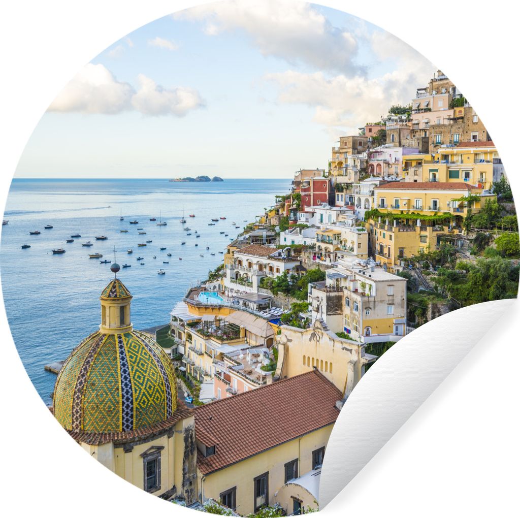 MuchoWow Runde Wandtattoo - Wandsticker Tapete Aufkleber Italien - Positano - Wasser Ø 50 cm Selbstklebend und Repositionierbar - Wandaufkleber ...
