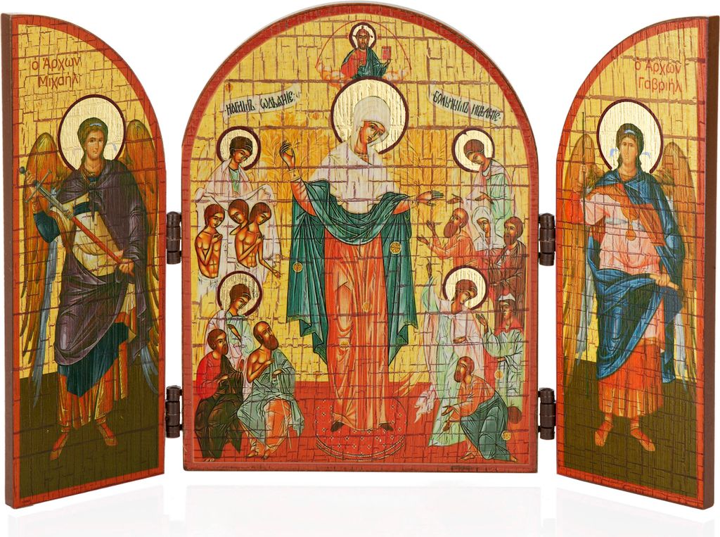 NKlaus Gottesmutter der Freude aller Trauernden Ikone Triptychon Holz 25x16cm 13889