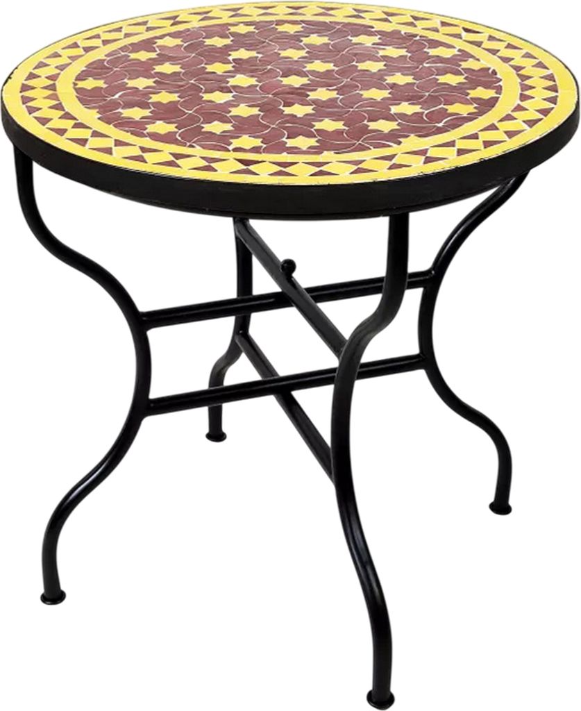 ORIGINAL Marokkanischer Mosaiktisch Gartentisch ø 80cm Groß rund klappbar | Runder klappbarer Mosaik Esstisch Mediterran | als Klapptisch für Ba...