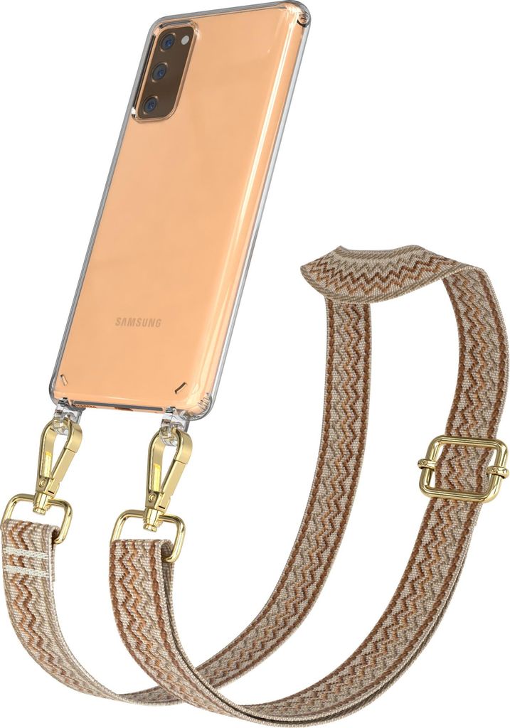 Samsung Galaxy S20 FE / S20 FE 5G Chain Eyelets Slim Neck Strap Set Wave Style 07 Beige/Brown 02 Metall Gold -EOL