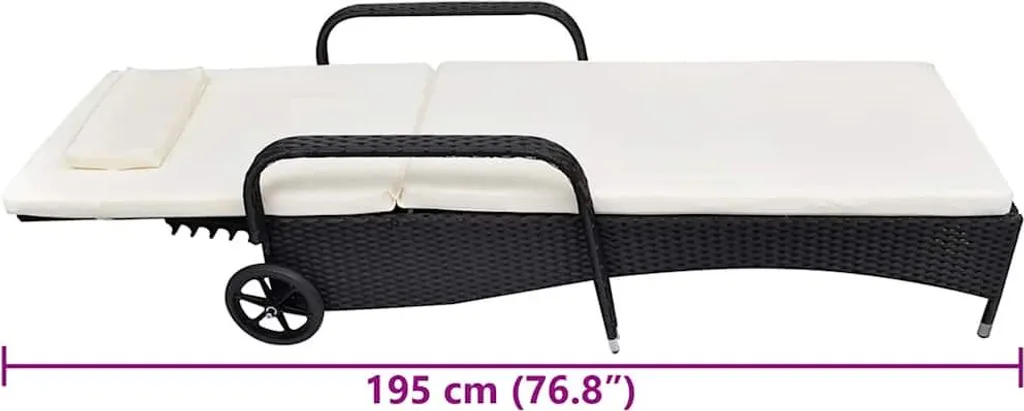 Bain de soleil ajustable en rotin noir avec roulettes et grand confort - 9