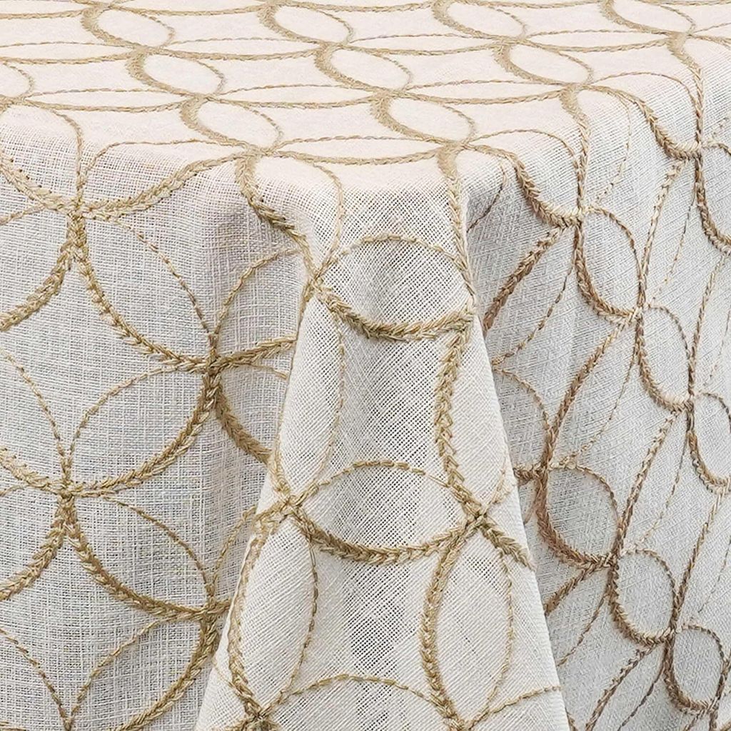 DecoHomeTextil Tischdecke Decorativo In Lino Organza Leinen mit dezenter Stickerei pflegeleicht Creme Champagner Eckig 110 x 160 cm