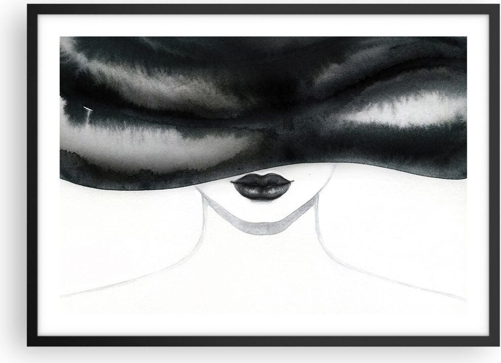 Gerahmtes Poster - Schwarzer Rahmen - Frau Hut Schwarzweiß - 70x50 cm - Wand Bild - Wanddeko - Wandbilder - Kunstposter - Wandposter - Bilderrahme...