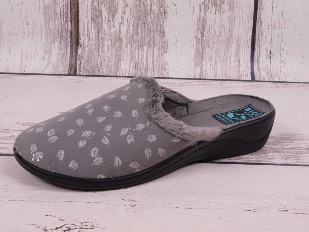 Damenhausschuhe ADANEX Silvia 28276 grau mit Blättern
