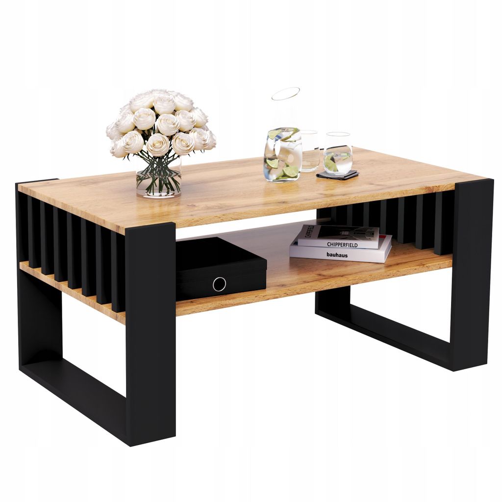 Couchtisch Mit Lamellen 90x50 WOTAN/Schwarz Loft Produktbild 