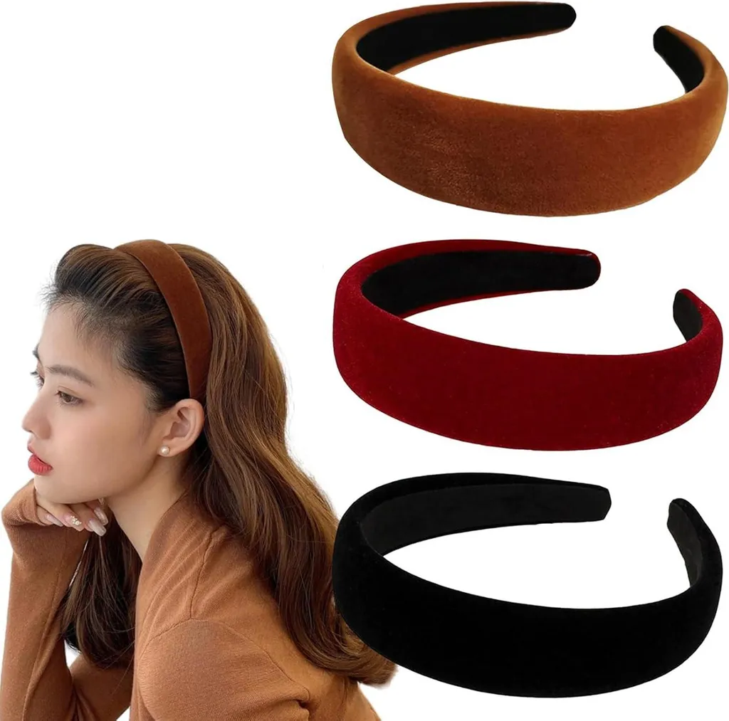 Accessoire cheveux femme : lot de 3 serre-têtes velours pour bureau et fête