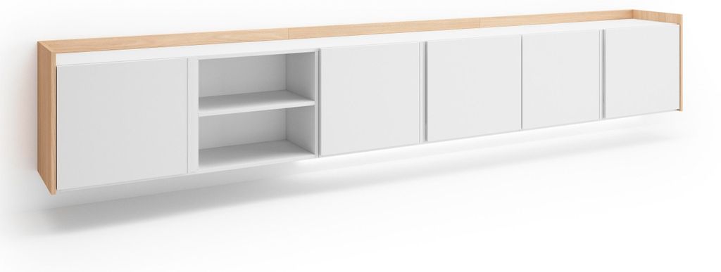 TV-Möbel Holzeffekt weiß und eiche 309x35x50cm Hängend