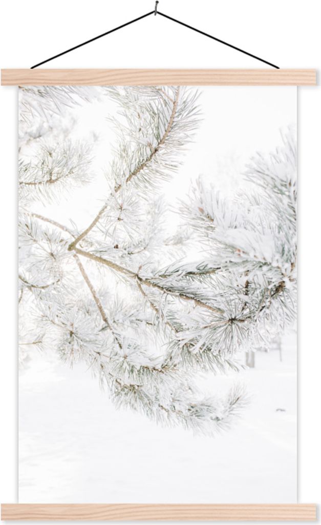 MuchoWow Textilposter Winter - Schnee - Zweige 40x60 cm mit holzfarbenen Rahmen - Poster