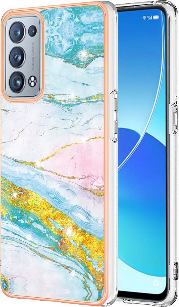 Reno6 Pro 5G Case, WindCase Marble Pattern Hybrid Hard Back Weich TPU Bumper Protective Case Cover for OPPO Reno6 Pro 5G Gold