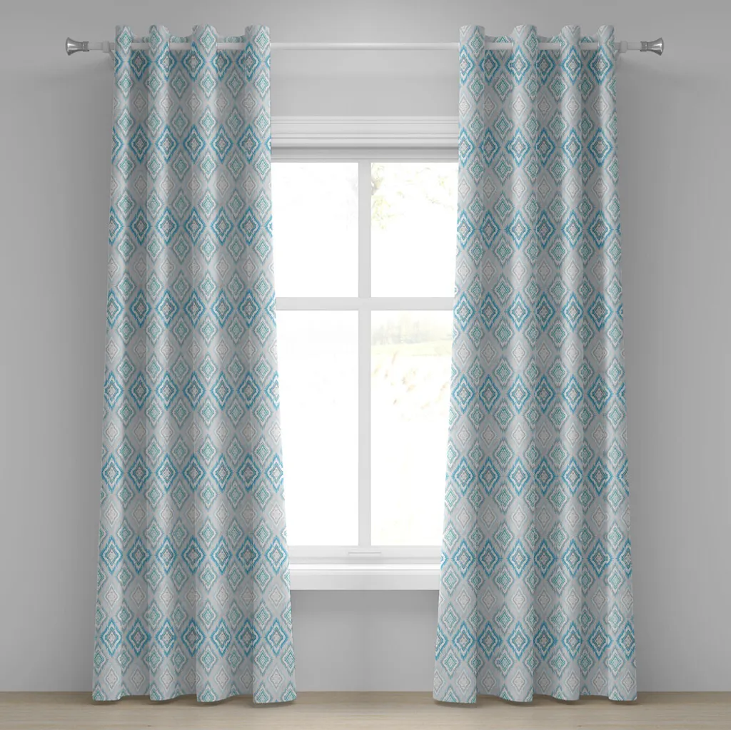 Rideau à œillets Ikat ABAKUHAUS Motif Géométrique Bleu et Gris 280x245 cm