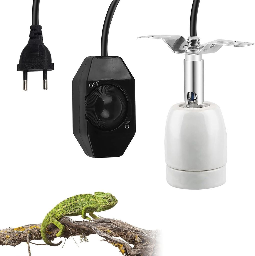 Wärmelampe Fassung Keramik für Reptilien, Heiz Lampenfassung,1,8M Kabel und Stecker, Eidechsen Schildkröte UV, Porzellanfassung 360° Drehbar, D...