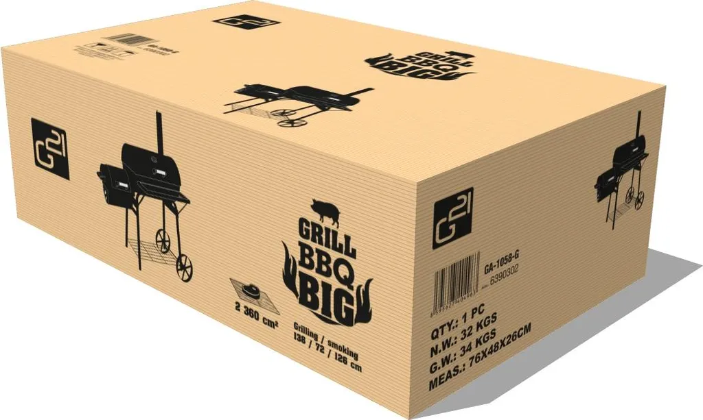 Barbecue à Charbon G21 BBQ Grand Format avec Couvercle et Thermomètre