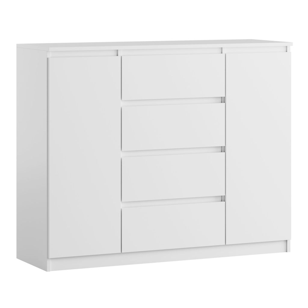 YUMEBLY Kommode mit 2 Türen und 4 Schubladen | 120x97x40 cm | Große Aufbewahrungskommode für Schlafzimmer, Wohnzimmer, Kinderzimmer, Büro | Weiß