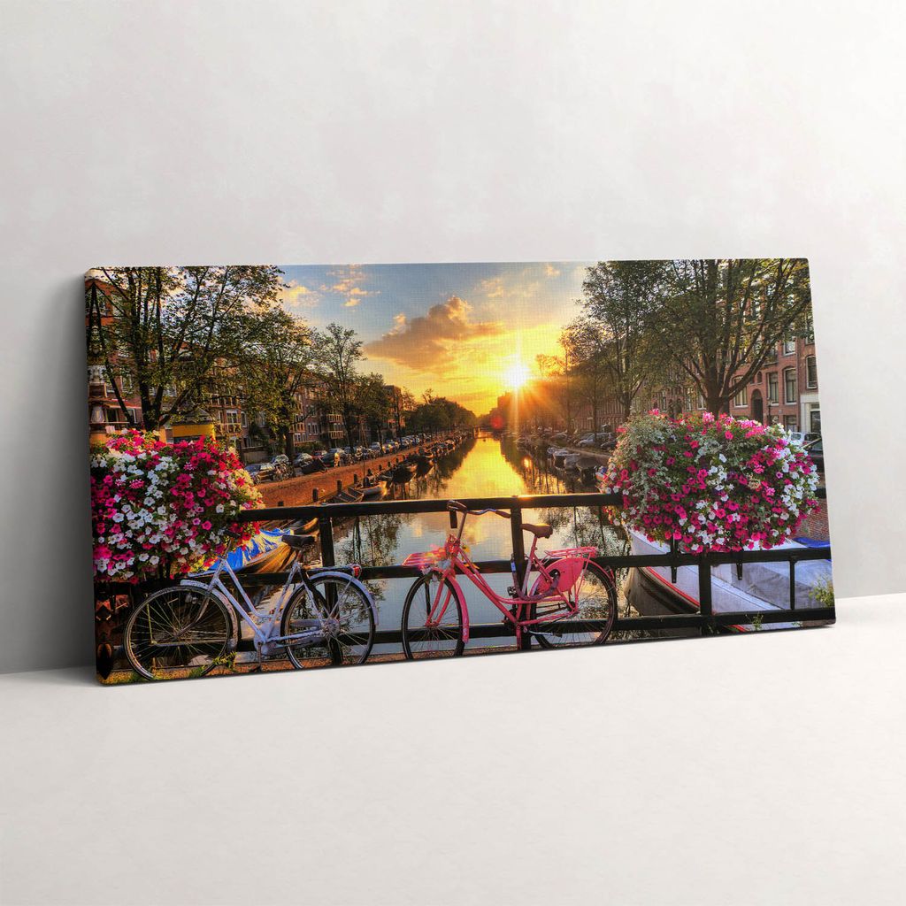 Sonnenaufgang über Amsterdam – Leinwandbild Wandbild – 120x60 cm – Leinwandbilder – Wandbilder – Schlafzimmer – Flur