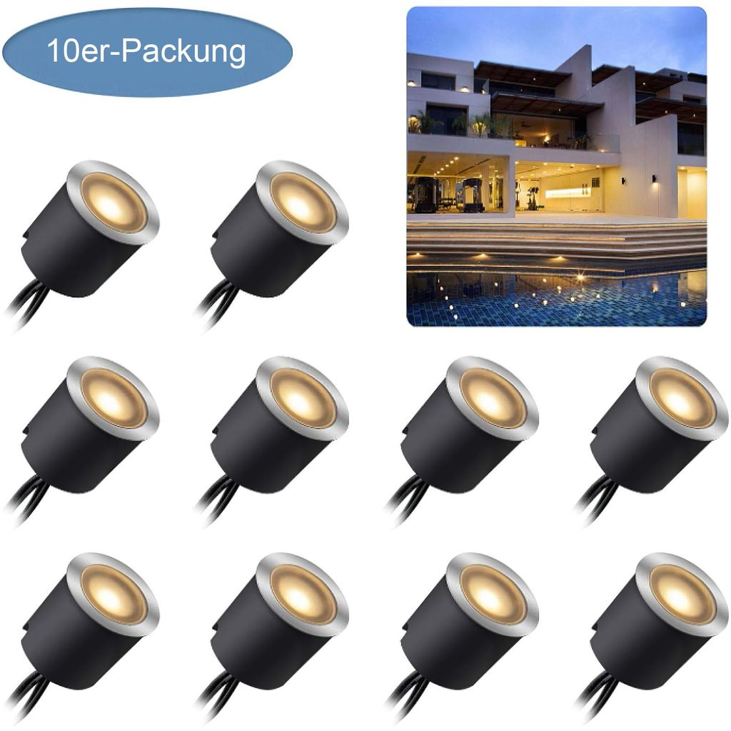 AIORBER IP67 LED Einbaustrahler Set 12V, Mini Deckenspots Wasserdicht, Außen & Innen, energiesparend, Warmweiß, Edelstahl