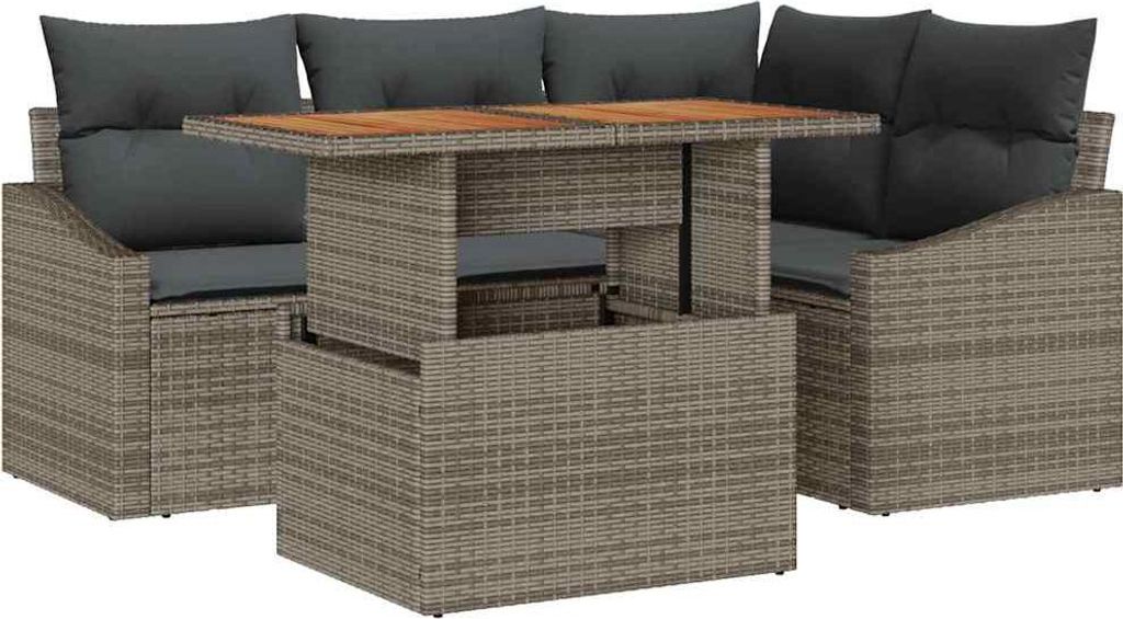vidaXL Garten-Sofa-Set mit Speicher 5 pcs Grau Poly Rattan