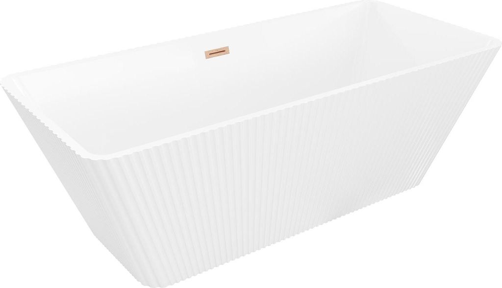Mexen Tava freistehende geriffelte Wanne 170 x 75 cm, weiß, Überlauf gebürstetes Kupfer - 52851707500-65
