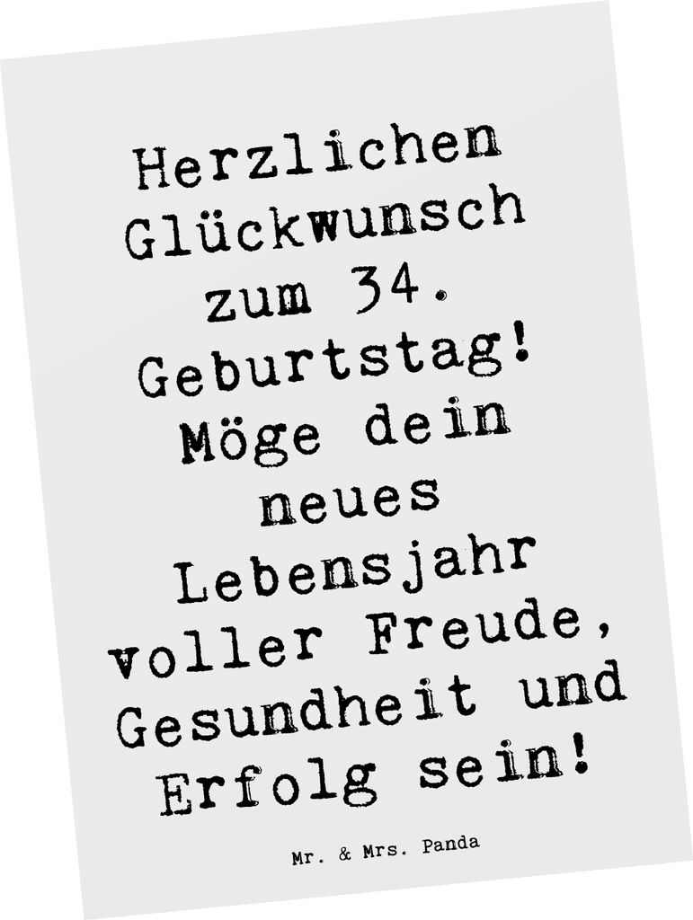 Mr. & Mrs. Panda Postkarte Spruch 34. Geburtstag - Weiß - Produktbild 