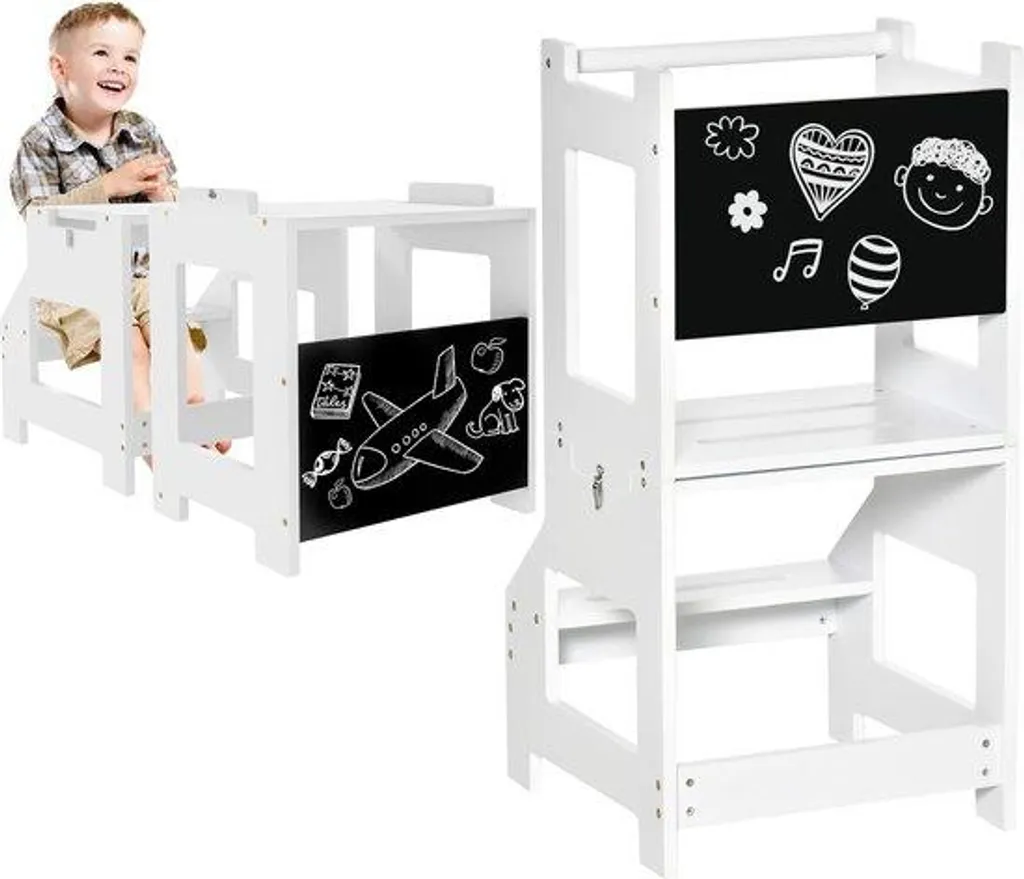 Système d'apprentissage 2 en 1 en bois blanc 86 cm avec tableau noir