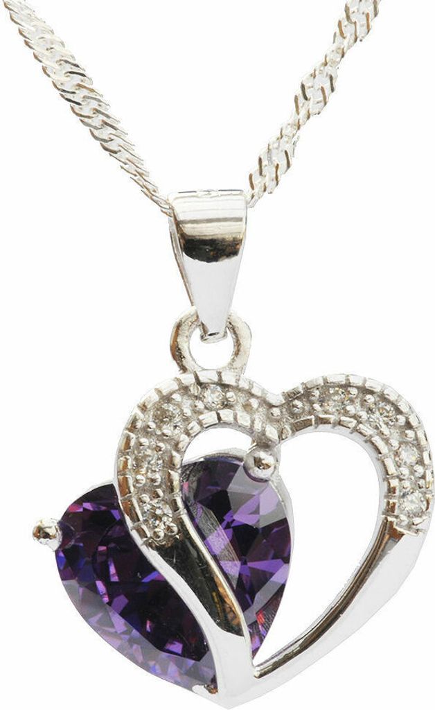 Anhänger Herz mit violettem Zirkonia Herz Crystal mit Singapurkette 92