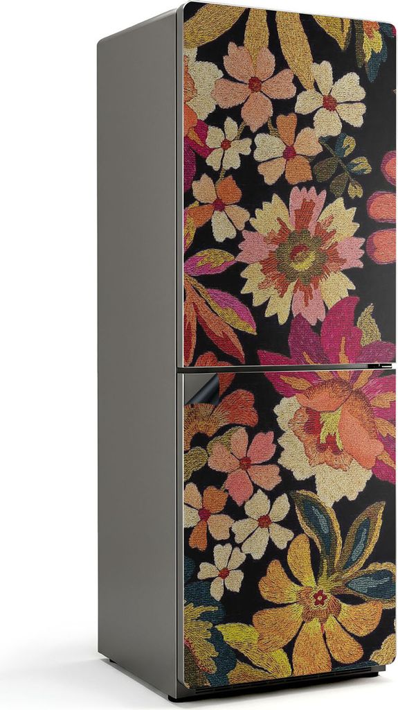 Blumenstickmuster – Magnetische Kühlschrank Abdeckung – Dekorfolie magnetisch Küche – Kühlschrank Magnet Deko – selbstklebende Magnettaf...