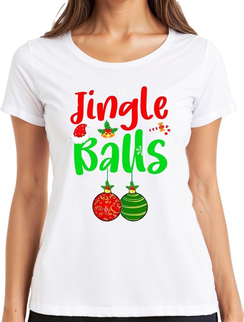 Jingle Balls Weihnachten Weihnachtskugeln Lustig Geschenk Damen T-Shirt, Weiß, XXL