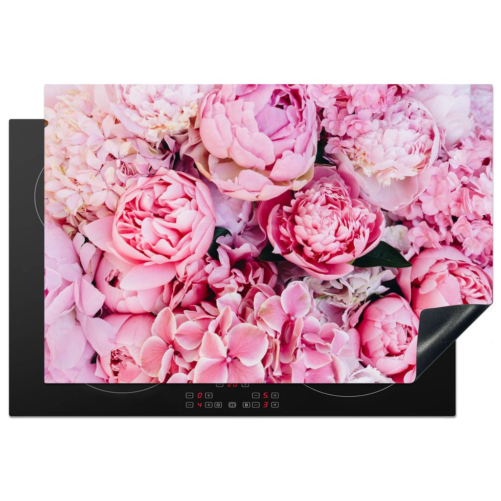 KitchenYeah Herdabdeckplatte Blumen - Rosa - Rosen , 78x52cm, Küche Deko, Glaskeramikkochfeld Herdabdeckung, Abdeckplatte fùr Kochfeld