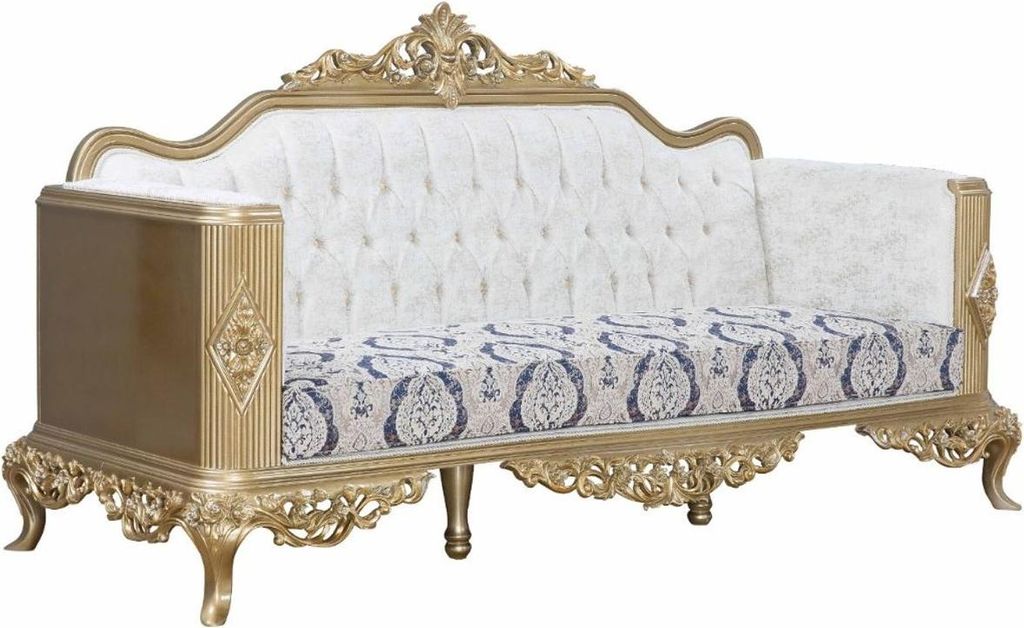 Casa Padrino Luxus Barock Sofa Blau / Weiß / Gold 234 x 93 x H. 124 cm - Wohnzimmer Möbel im Barockstil - Edel & Prunkvoll