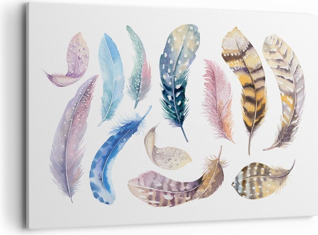 Bild auf Leinwand - Leinwandbild - Federn Vögel Tiere Komposition - 120x80cm - Wand Bild - Wanddeko - Leinwanddruck - Bilder - Kunstdruck - Wandde...