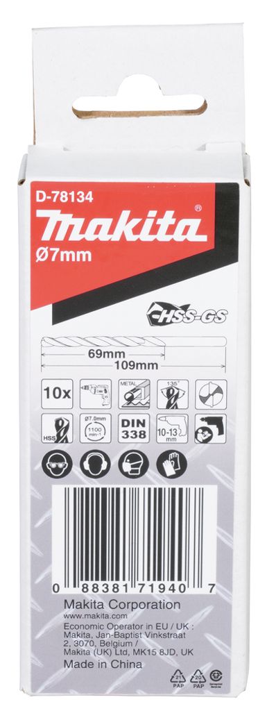 Makita Metallbohrer HSS-GS 7,0x109 mm 10 St. - D-78134