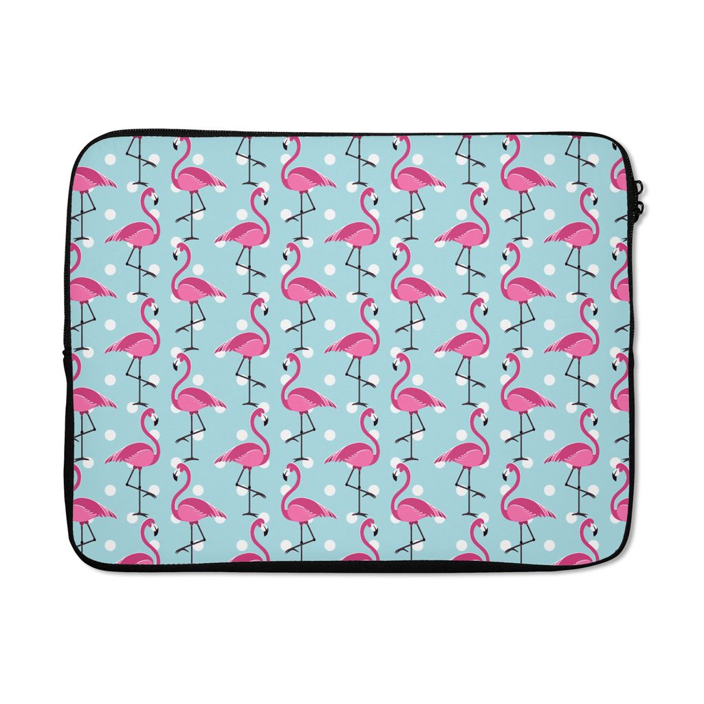 MuchoWow Laptop Hülle 17 Zoll Laptoptasche Flamingo - Polka dots - Tiere - Muster - Zipper - Schutzabdeckung