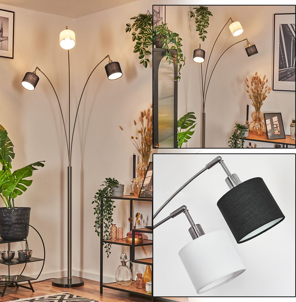 Schiavonea Stehlampe mit Marmorfuß aus Metall/Stoff in Schwarz/Nickel-matt/Weiß