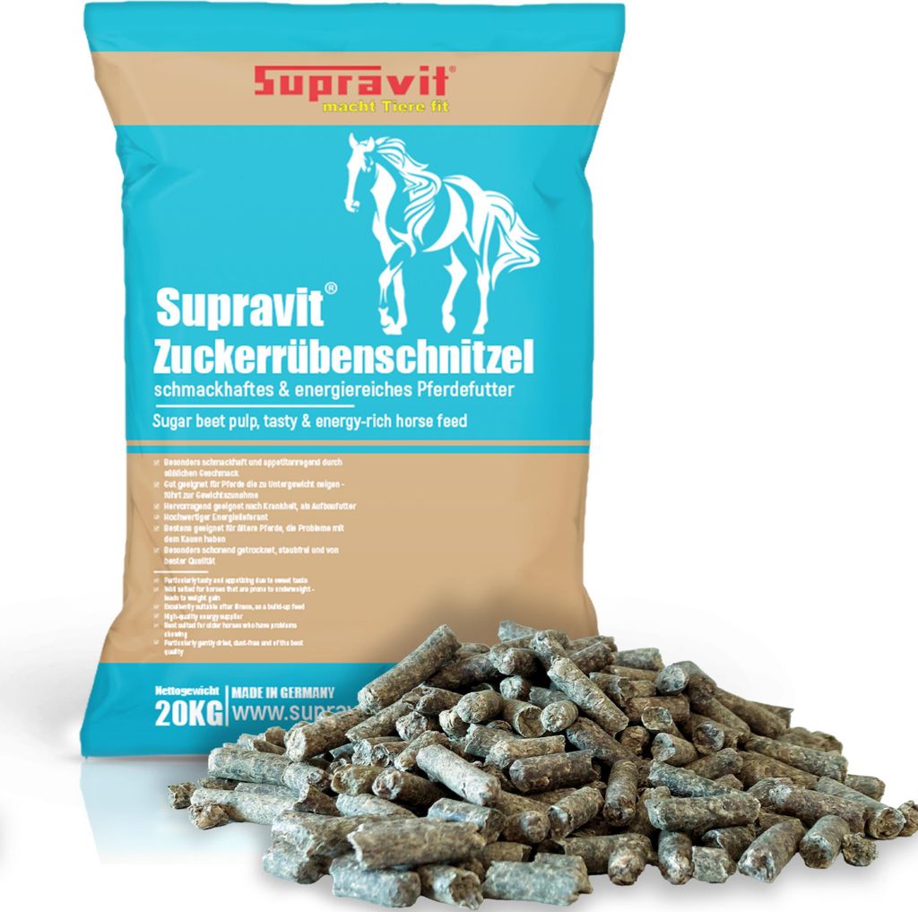 Supravit Rübenschnitzel 20kg | schmackhaftes & energiereiches Pferdefutter | Zuckerrübenschnitzel für Pferde | Für gesunde Darmflora