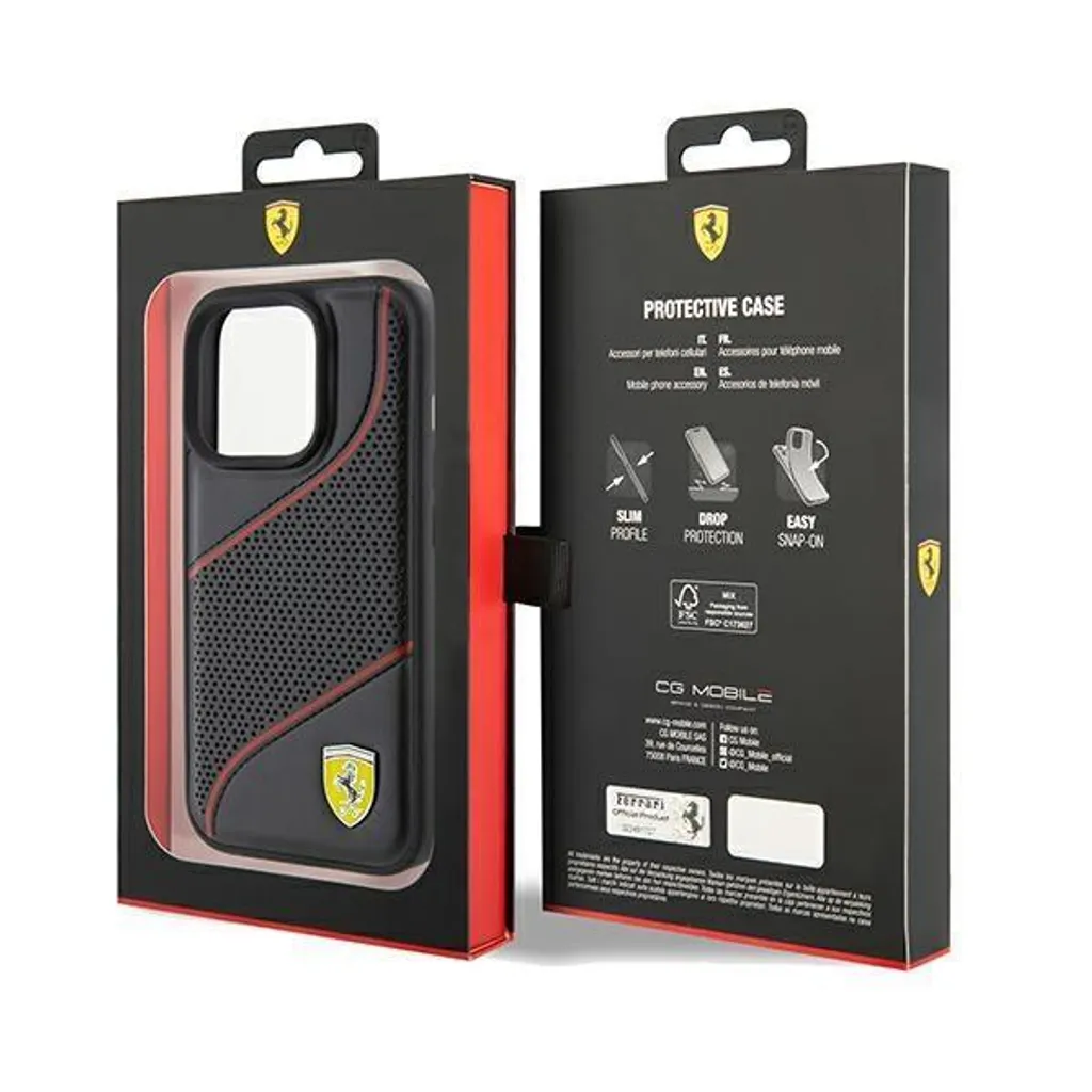 Custodia iPhone 15 Pro Ferrari Originale Nero Logo Metallo Onde - 8