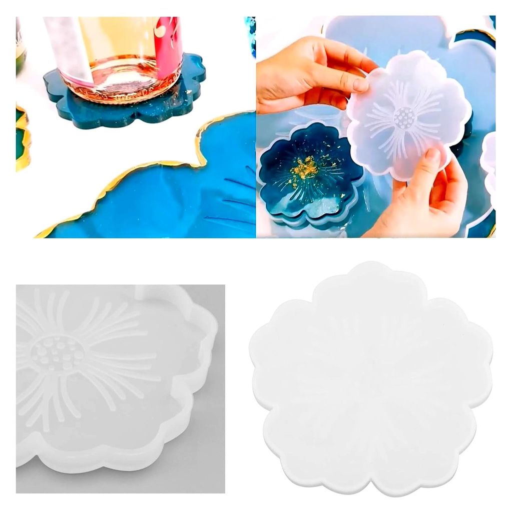 4 Stück Blumenuntersetzer Formen DIY Silikonform Wiederverwendbar Herstellung Form Tablett Schüssel Tasse Matten Heimdekoration Durchmesser 12 cm...