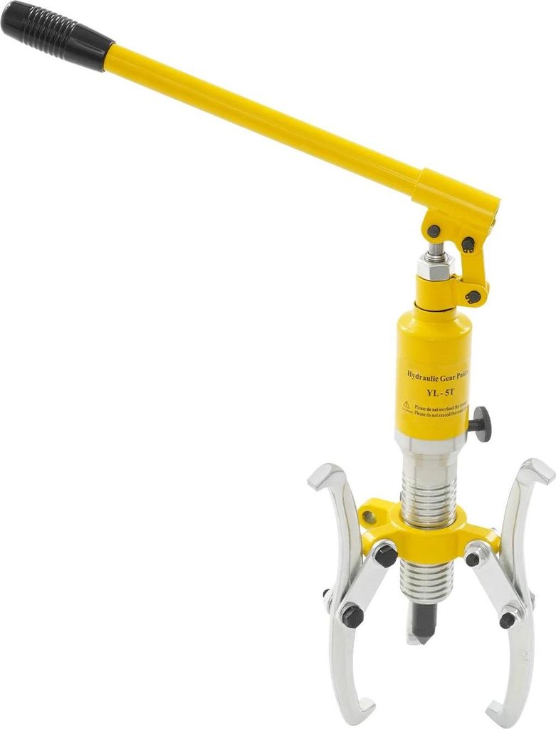 Hydraulischer Abzieher - 3‐Arm Lager- und Radnabenabzieher - 5–10 t - 360° drehbarer Pumpenkopf - Manuell - Hub 5 cm - Zugweg 14 cm - Gelb