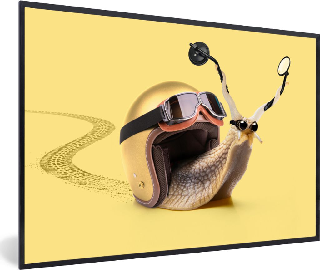 MuchoWow Gerahmtes Poster Schnecke - Tiere - Helm - Gelb - Spiegel 30x20 cm - Poster mit Schwarzem Bilderrahmen Wandposter Rahmen Foto Bilder - K...