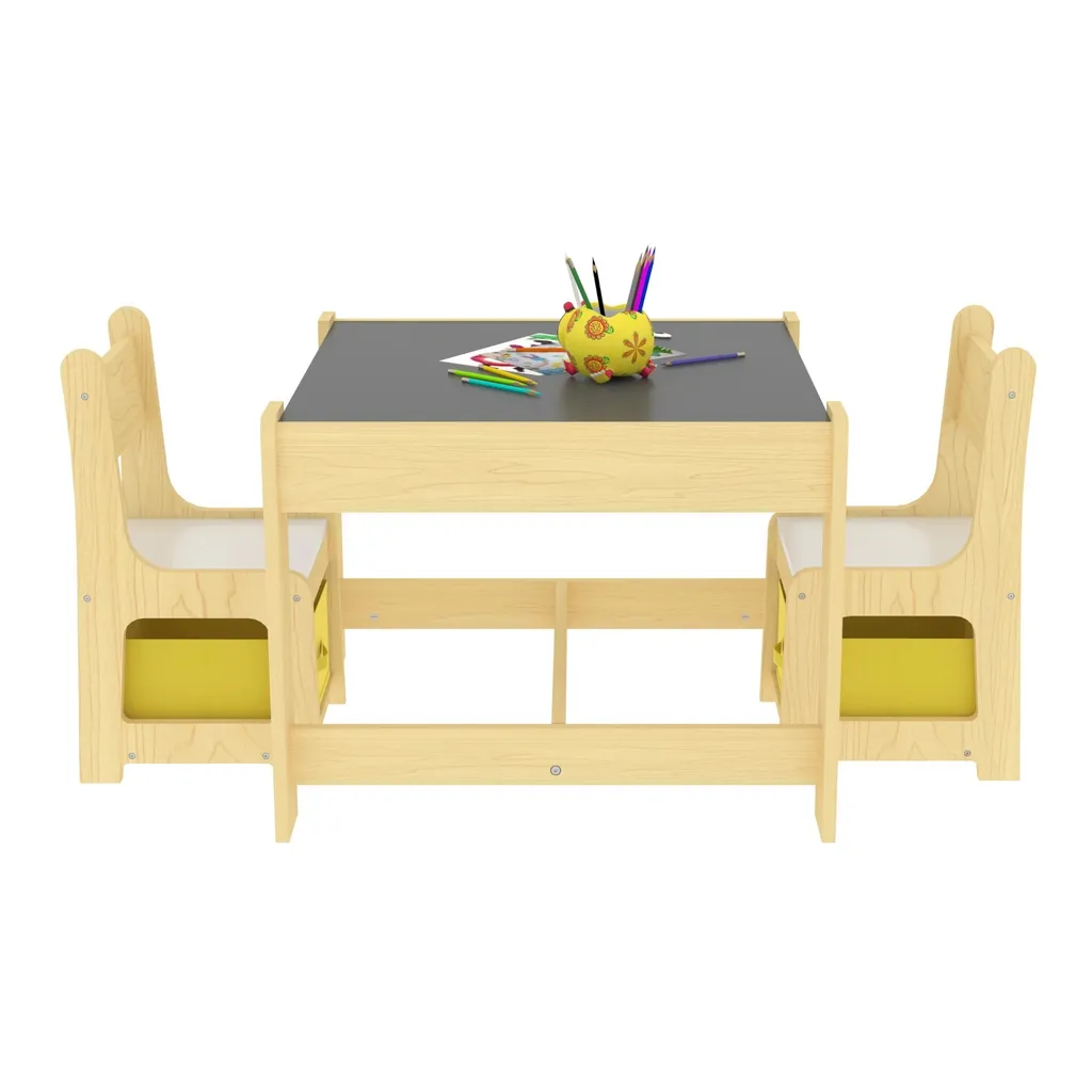 Table Chasity moderne multicolore avec chaises en bois et tissu doux