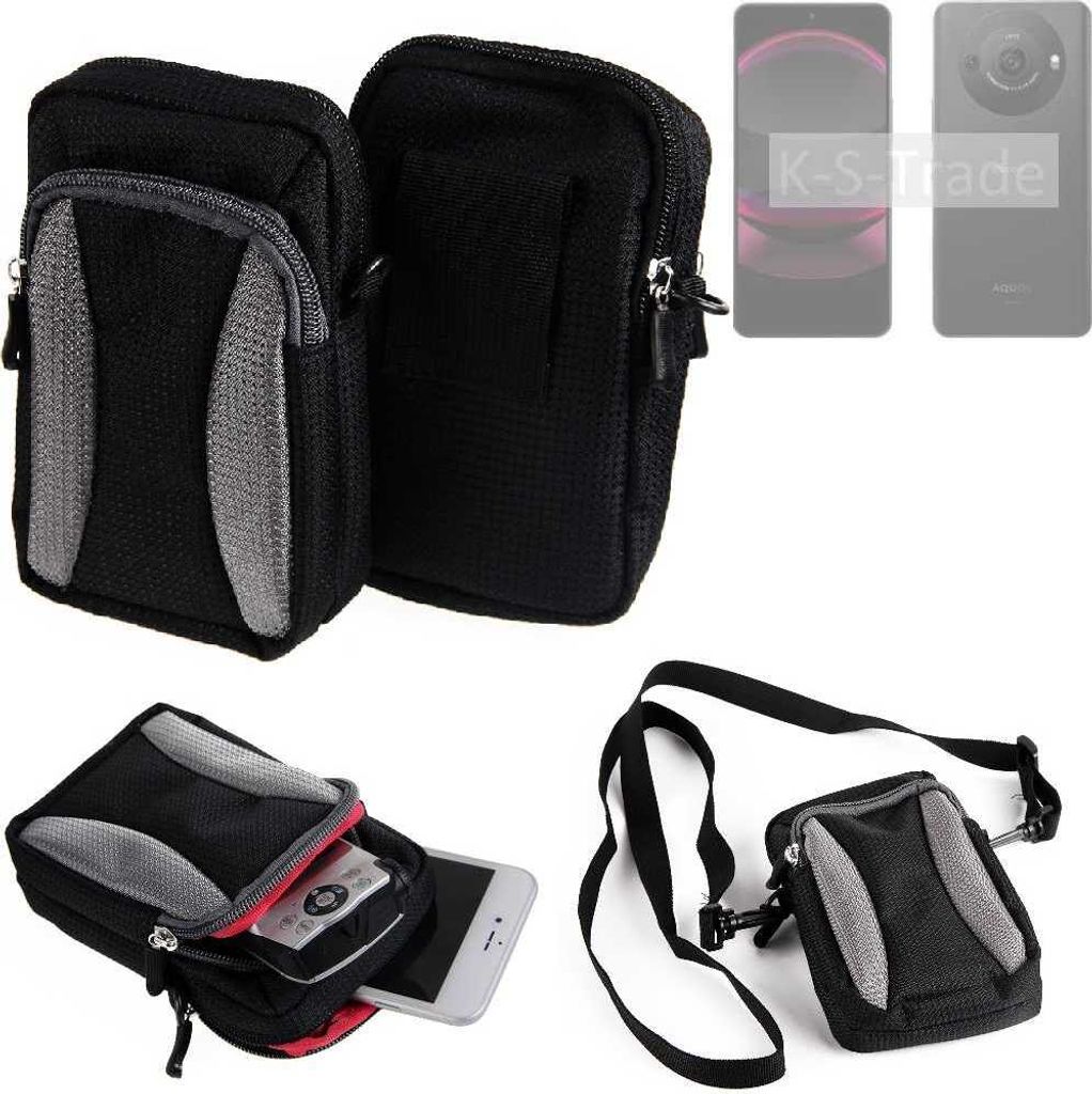 K-S-Trade Holster Schutz Hülle kompatibel mit Sharp Aquos R8 Pro Handy Hülle Gürteltasche Umhängetasche mit Zusatzfach schwarz