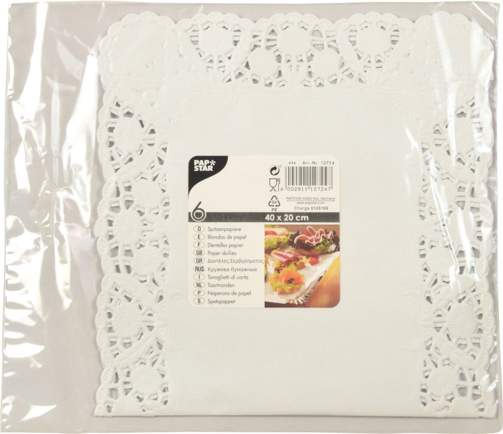 Papstar Spitzenpapiere weiss eckig 40 x 20cm 6 Stück 12724 Zdjęcie produktu 