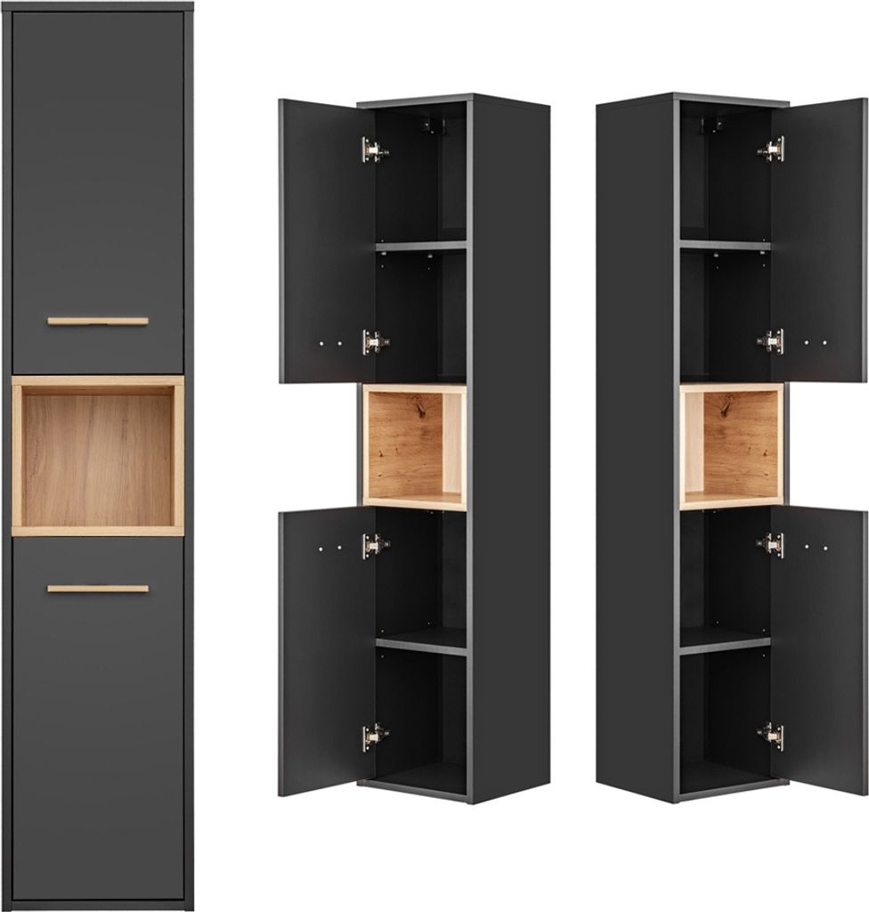 Badezimmer Hochschrank BOLOGNA-56 in anthrazit mit Artisan Eiche Nb., B/H/T: ca. 36/170/33 cm