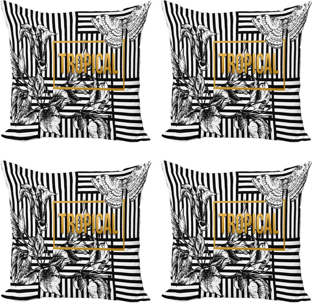 ABAKUHAUS Blume Kissenbezug Set (4 Stück), Exotische Blütenblätter Schmetterling, Moderner Doppelseitiger Digitaldruck, 60 cm x 60 cm, Schwarz W...