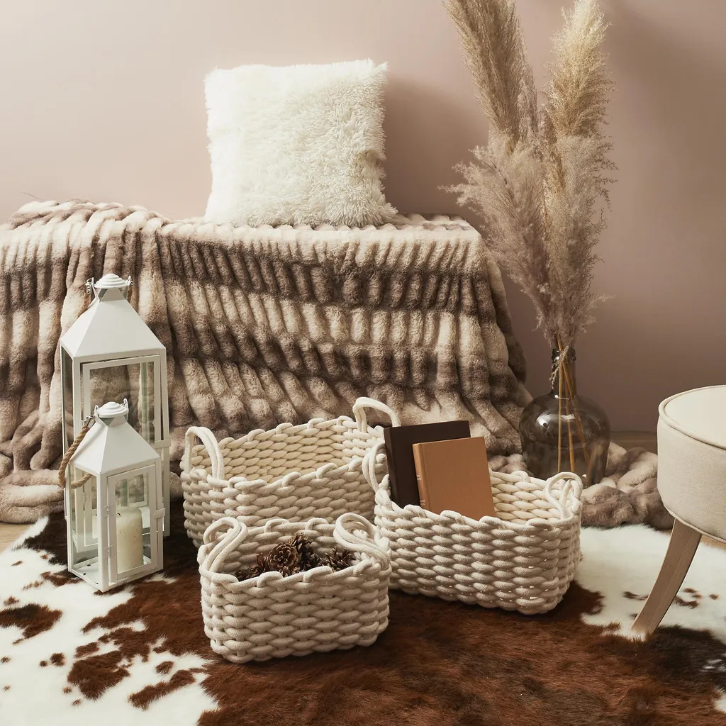 Set 3 Paniers en Maille Tricot Blanc Rangement Doux et Résistant
