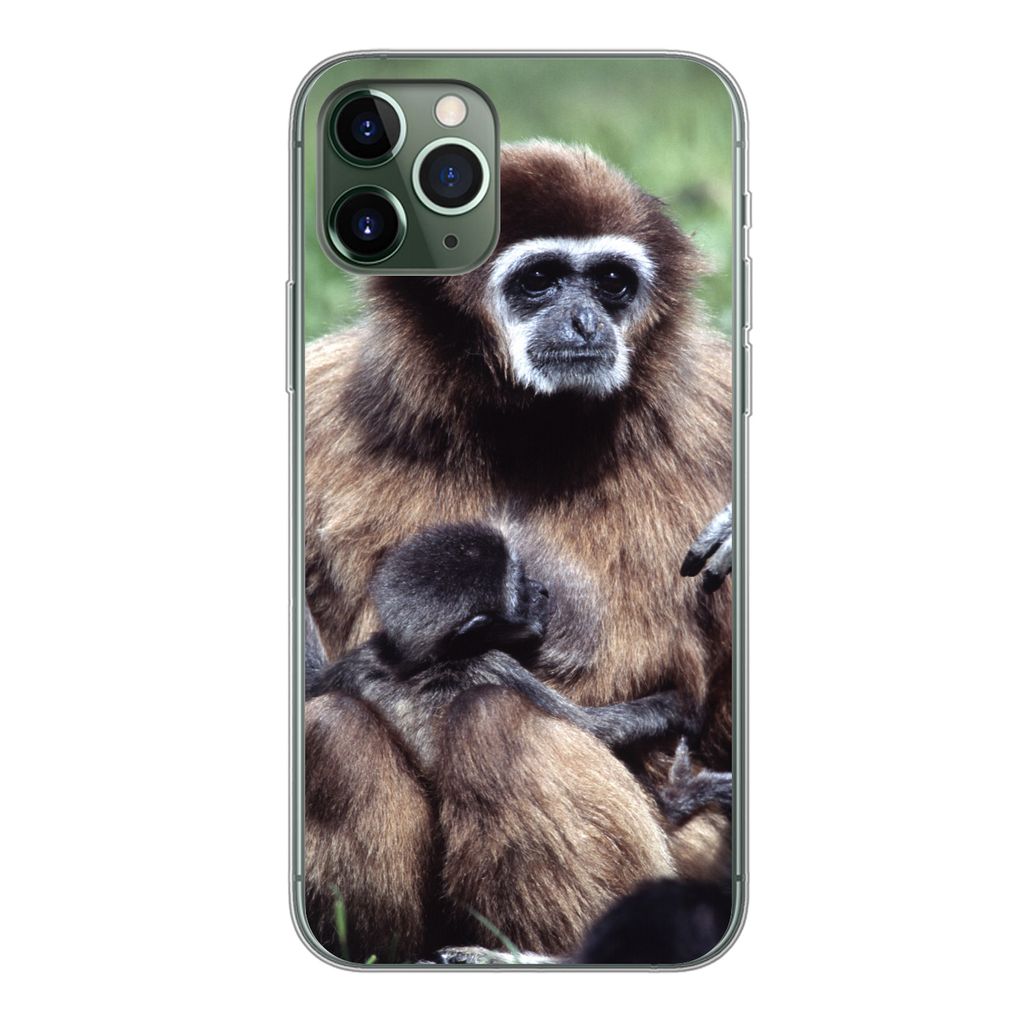 MuchoWow Handyhülle Schutzhülle Hülle für iPhone 11 Pro Affe - Pflanzen - Jung Silikon Softcase Handy Hülle - Handy