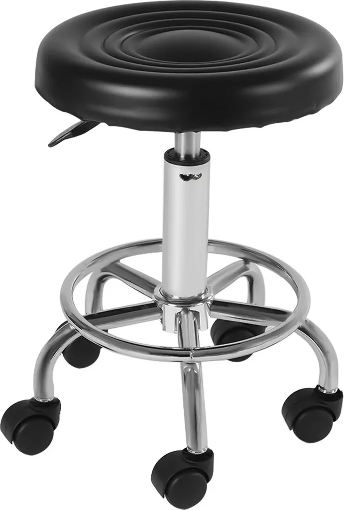 Sgabello rotante per salone di bellezza/sgabello da bar, sgabello girevole idraulico con rotelle, sedile rotondo in Finto cuoio, regolabile in altezza, nero, per SPA e tatuaggi