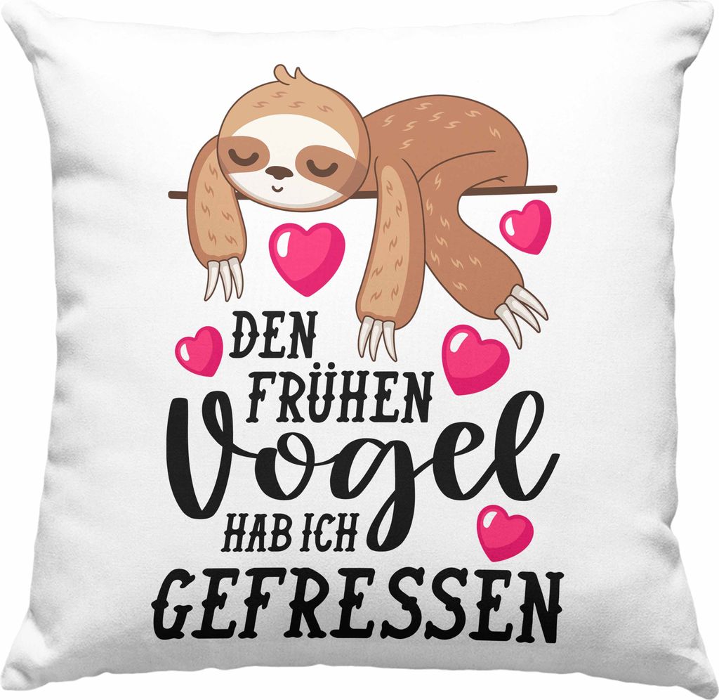Trendation - Der Frühe Vogel Deko-Kissen mit Füllung 40x40 mit Spruch Geschenk Kollegin Kollege Frau Deko-Kissen mit Füllung 40x40 Büro Faultie...