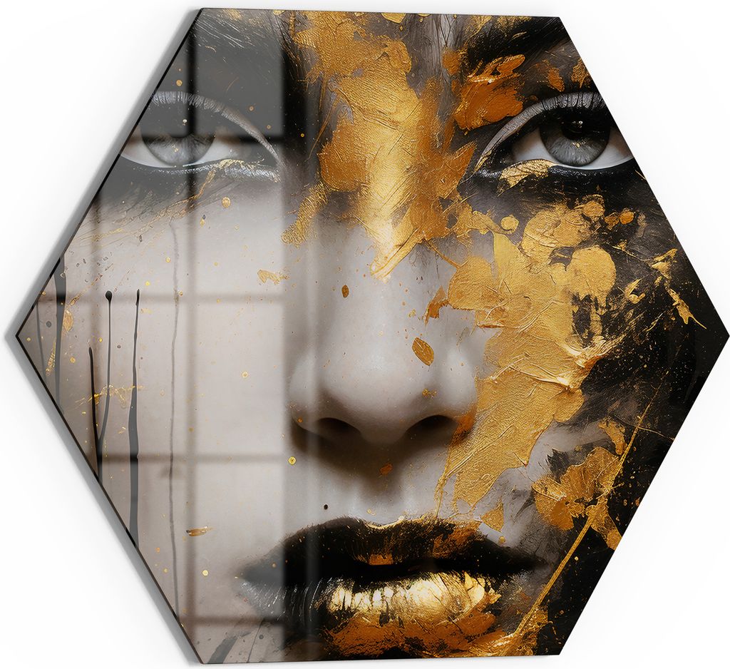 DEQORI Magnettafel Glas 55x48 cm 6-eckig 'Goldener Blick' beschreibbar Whiteboard Küche