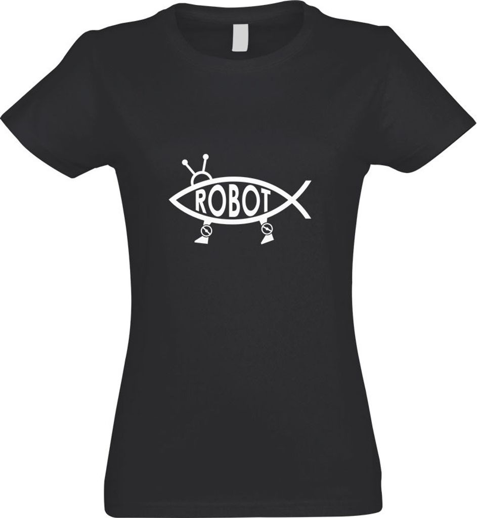 Kiwistar - T-Shirt tailliert - Damen - Graphit - Robot Fisch - mit Motiv Bedruckt - Funshirt Design - Sport - Freizeit - Damen - S