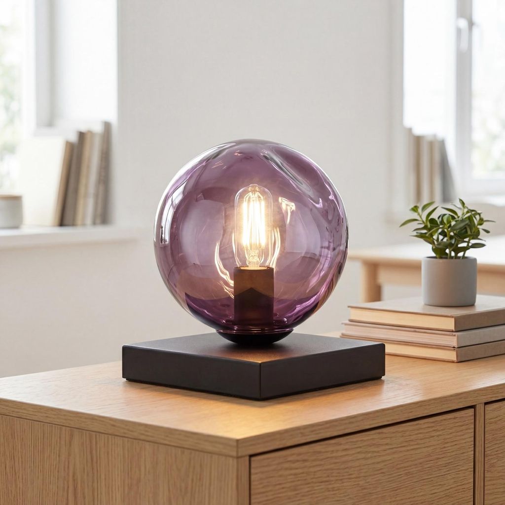 Tischleuchte Modern Glas Lila Metall E14 17,5 cm klein Tischlampe Schlafzimmer